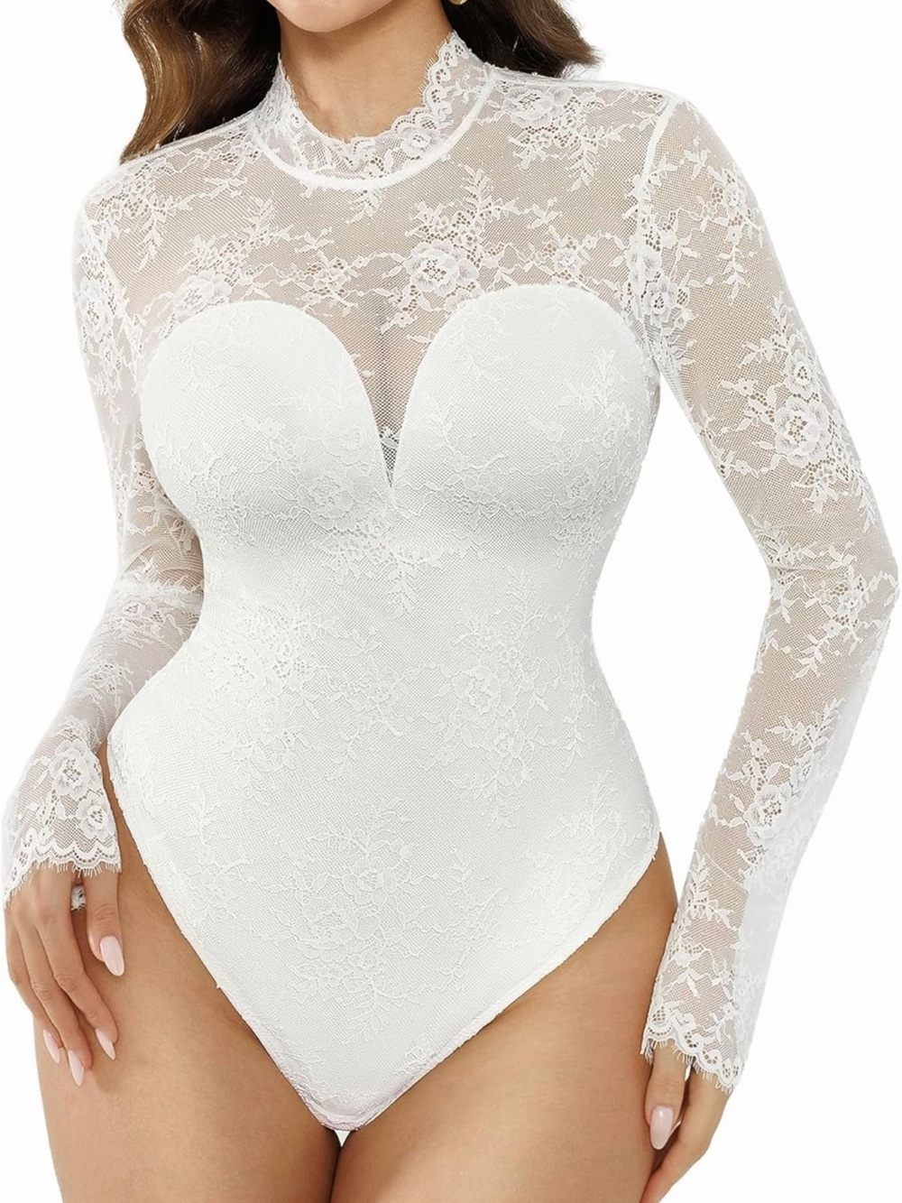 Popilush Women’s Long Sleeve Lace Bodysuit Shapewear